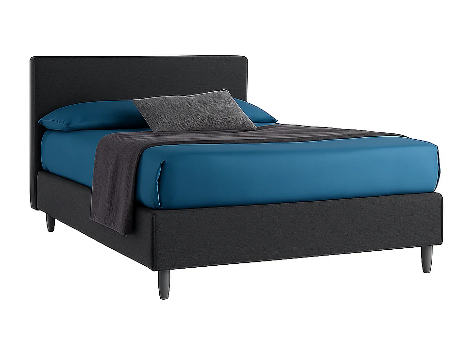Vela,  Letto alla Francese Con Contenitore Rivestimento Tessuto Idrorepellente Nero (155cm X 225cm X 120cm)| Duzzle