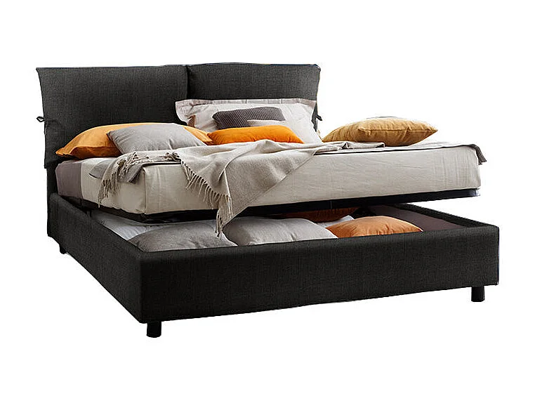 Noemi,  Letto Matrimoniale Noemi Con Contenitore Tessuto Grigio Scuro (170cm X 200cm X 108cm)