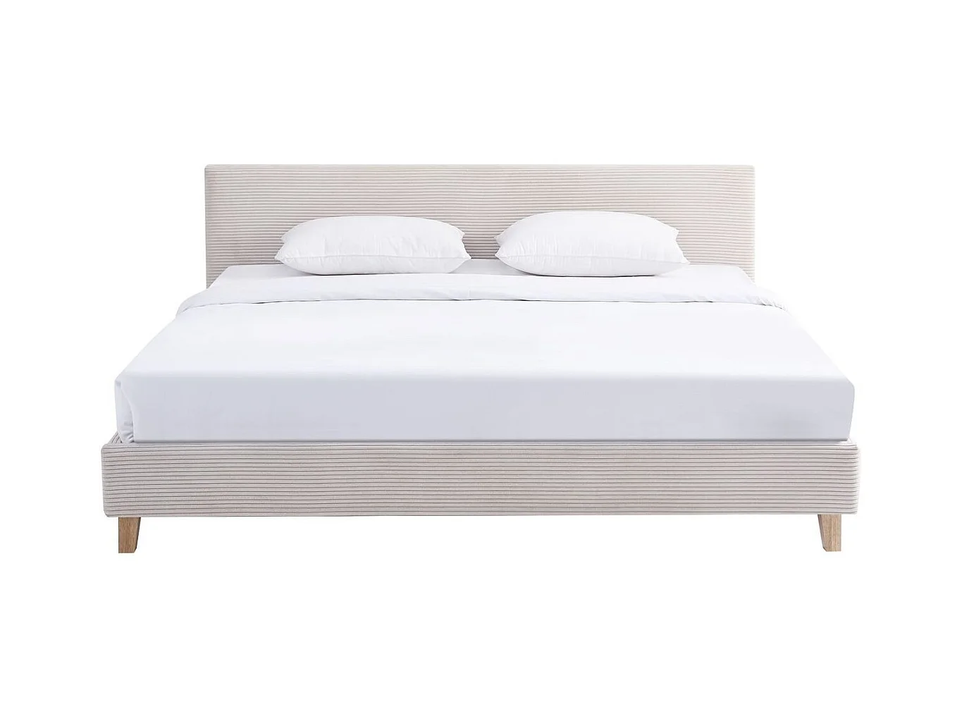 Ensemble Lit adulte 180x200cm avec tête de lit en velours côtelé beige - Milo + Matelas mémoire de forme - Dual Confort