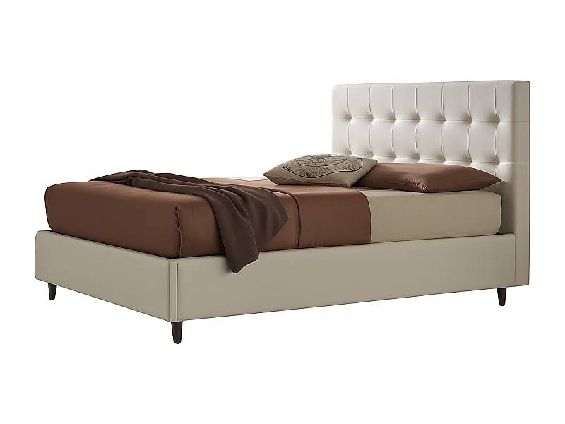 Talia,  Letto a Una Piazza E Mezza Con Contenitore Rivestimento Vegan Leather Easy Clean Bianco  (135cm X 225cm X 120cm)