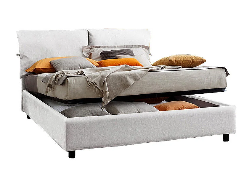 Noemi,  Letto Matrimoniale Noemi Con Contenitore Similpelle Bianco (170cm X 200cm X 108cm)