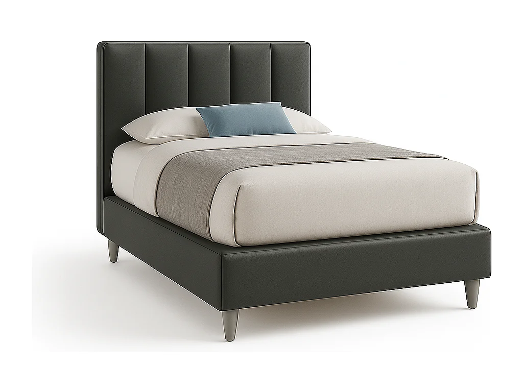 Oasi,  Letto a Una Piazza E Mezza Con Contenitore Rivestimento Vegan Leather Easy Clean Grigio Scuro  (135cm X 225cm X 120cm)| Duzzle