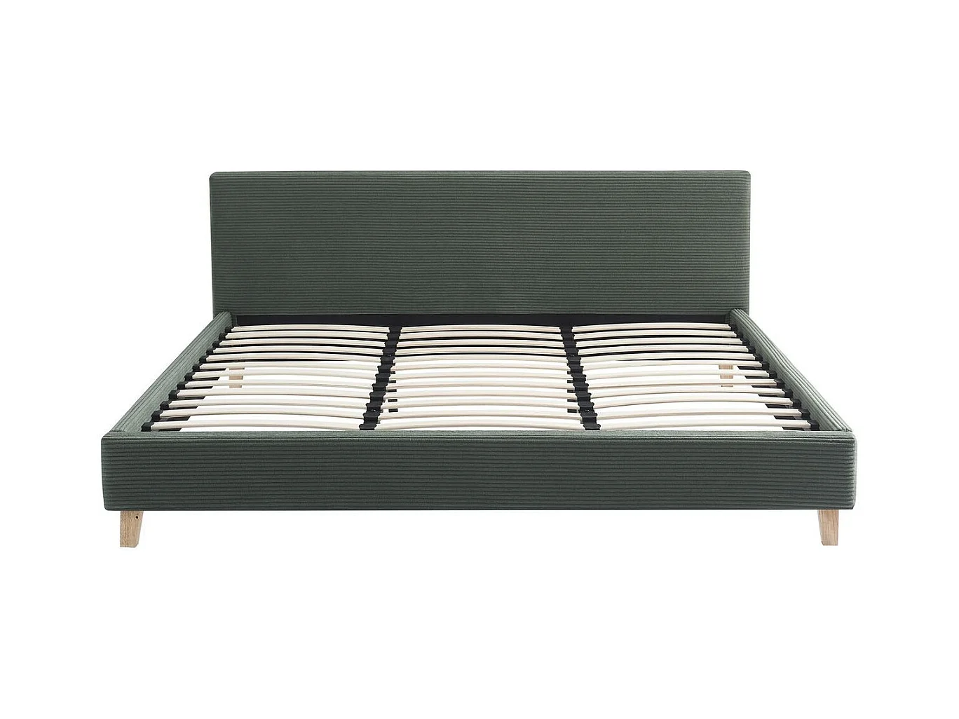 Ensemble Lit adulte 180x200cm avec tête de lit en velours côtelé vert kaki - Milo + Matelas mémoire de forme - Dual Confort