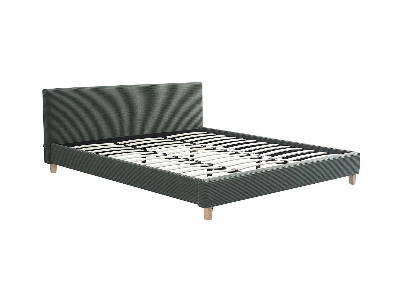 Ensemble Lit adulte 180x200cm avec tête de lit en velours côtelé vert kaki - Milo + Matelas mémoire de forme - Dual Confort