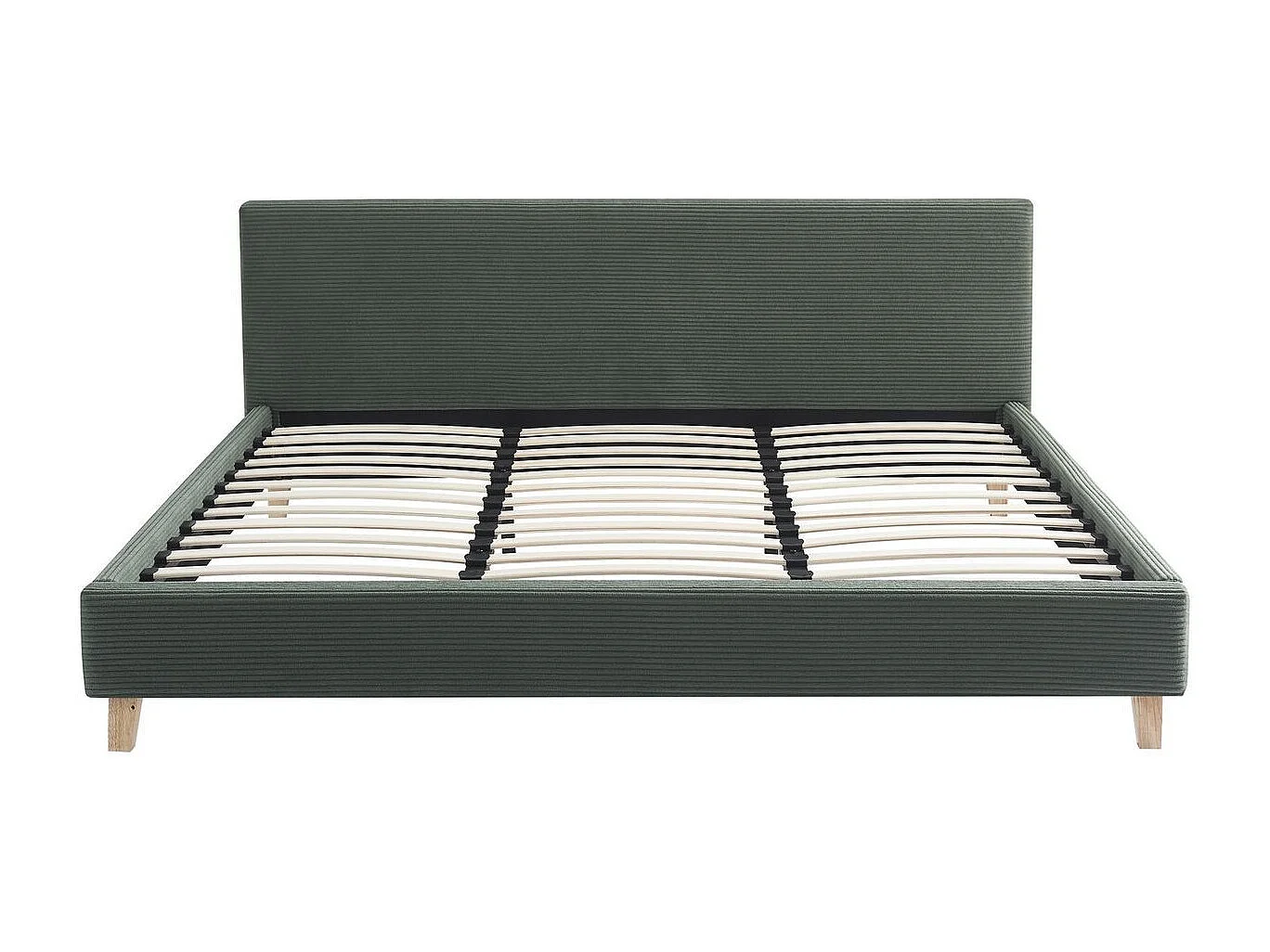 Ensemble Lit adulte 180x200cm avec tête de lit en velours côtelé vert kaki - Milo + Matelas mémoire de forme - Dual Confort