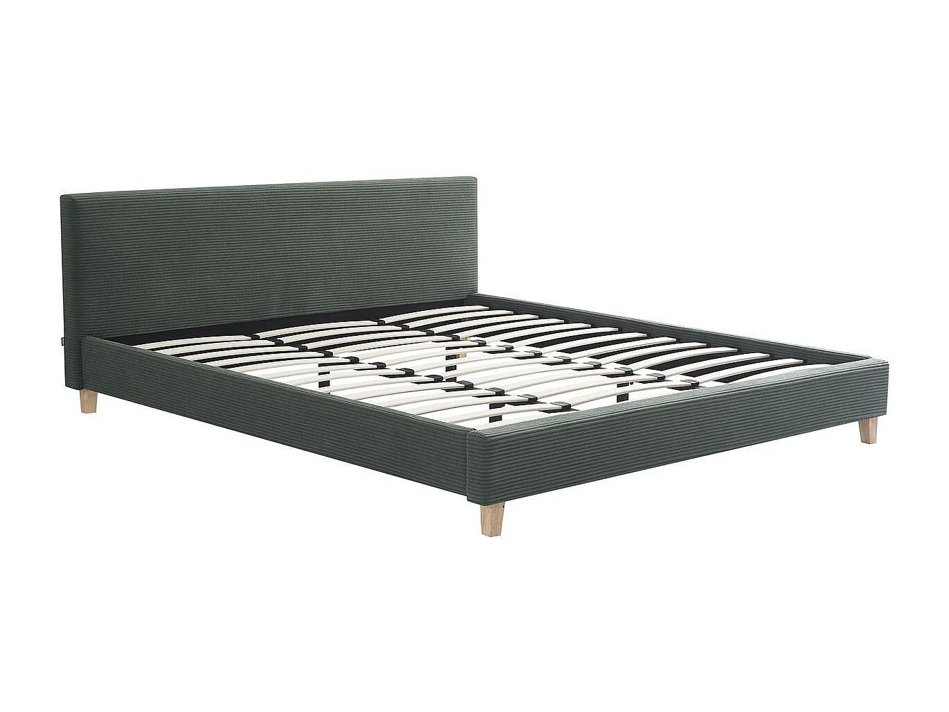 Ensemble Lit adulte 180x200cm avec tête de lit en velours côtelé vert kaki - Milo + Matelas mémoire de forme - Dual Confort