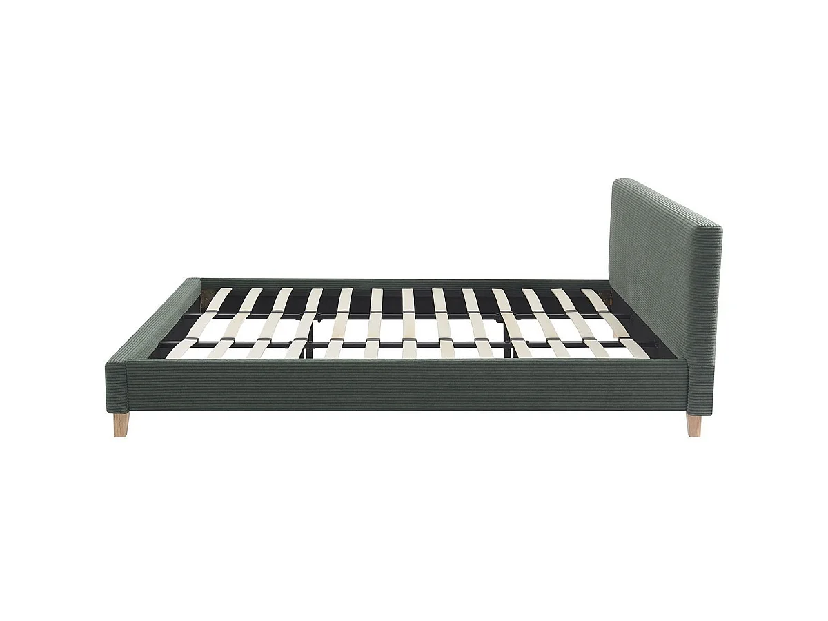 Ensemble Lit adulte 180x200cm avec tête de lit en velours côtelé vert kaki - Milo + Matelas mémoire de forme - Dual Confort