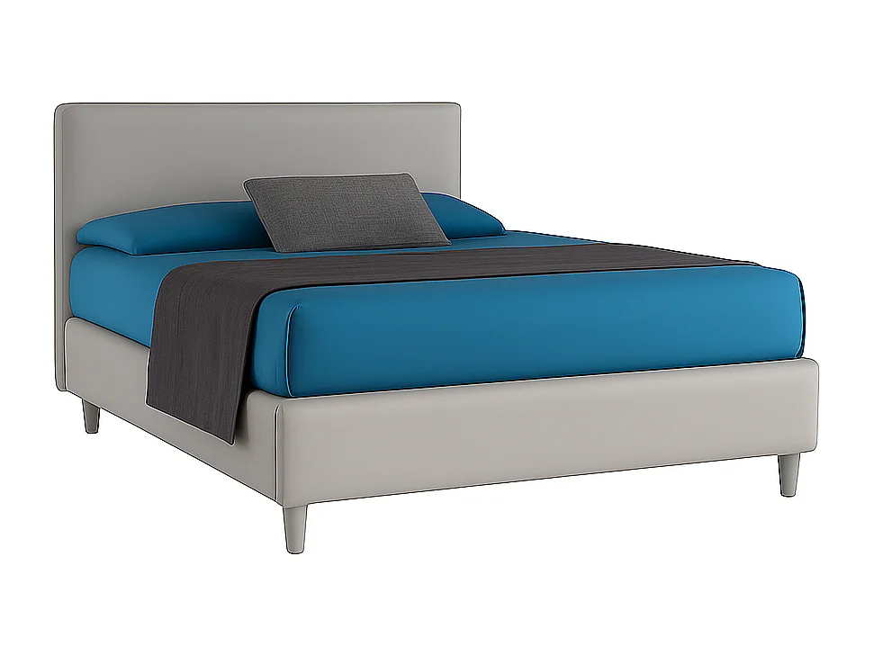 Vela,  Letto alla Francese Con Contenitore Rivestimento Vegan Leather Easy Clean Grigio Chiaro  (155cm X 225cm X 120cm)| Duzzle