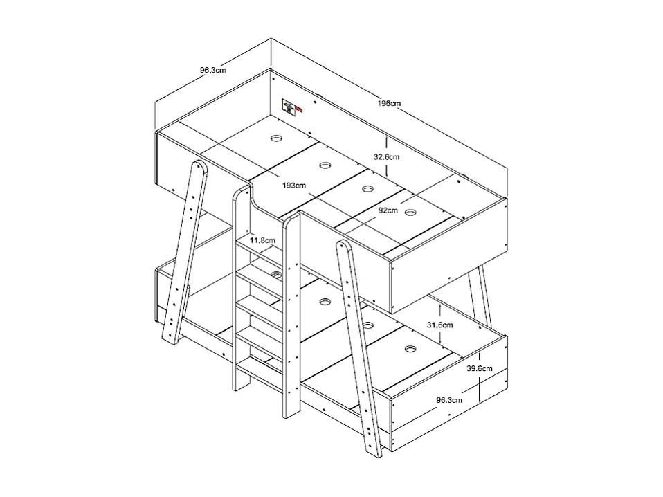 Lit superposés 90 x 190 cm - Blanc et naturel + Matelas - CORODELA