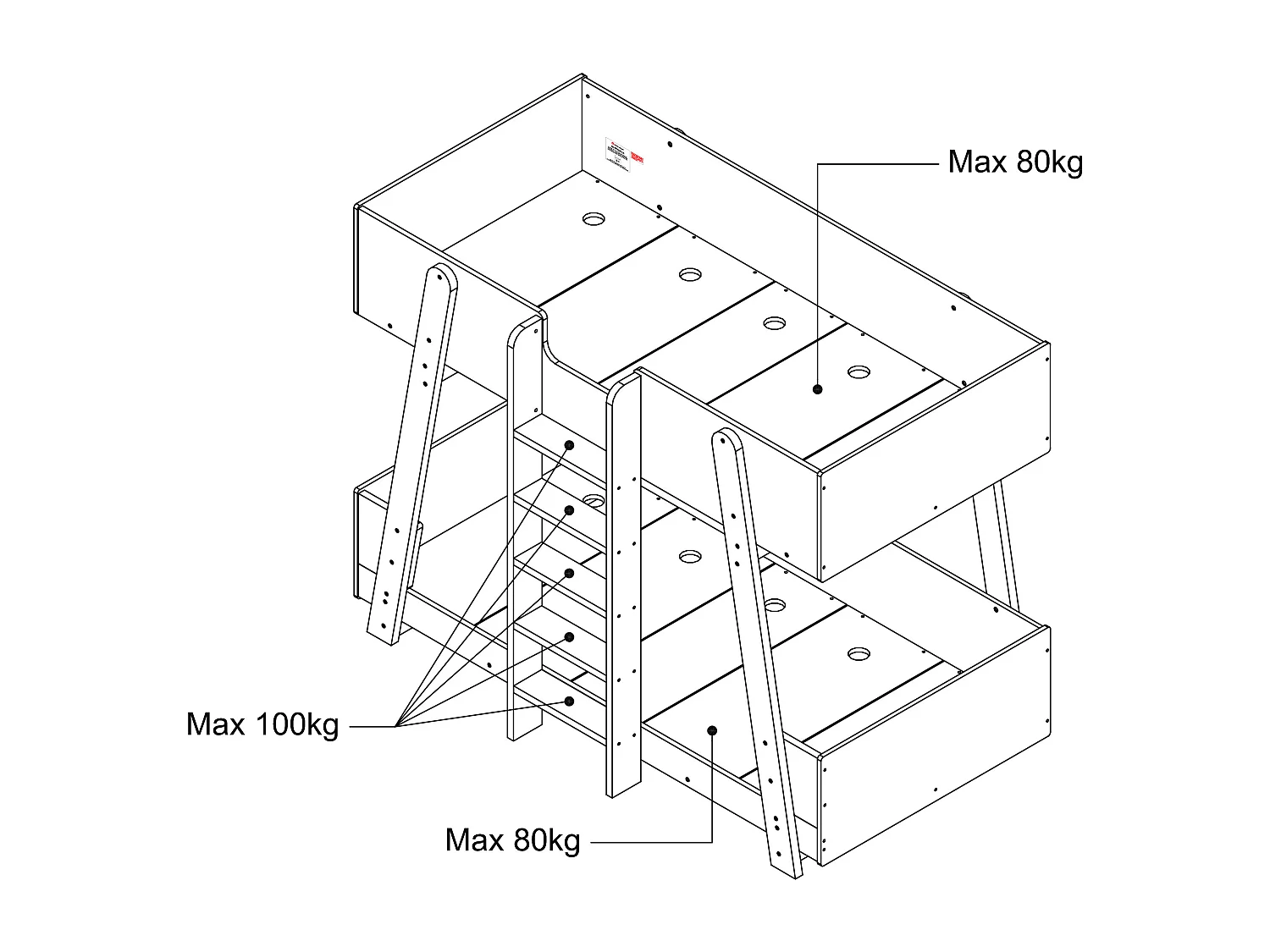 Lit superposés 90 x 190 cm - Blanc et naturel + Matelas - CORODELA