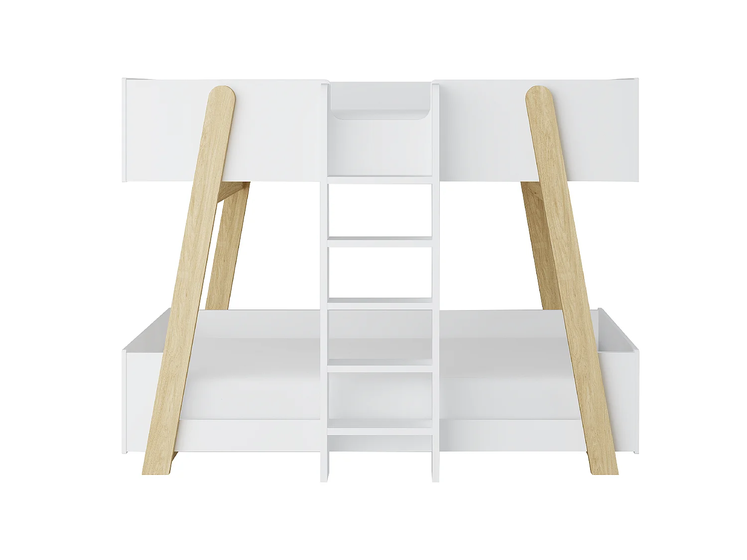 Lit superposés 90 x 190 cm - Blanc et naturel + Matelas - CORODELA