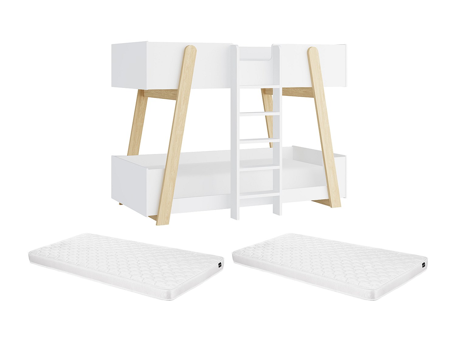 Etagenbett - 90 x 190 cm - Weiß und Natur + Matratze - CORODELA günstig online kaufen