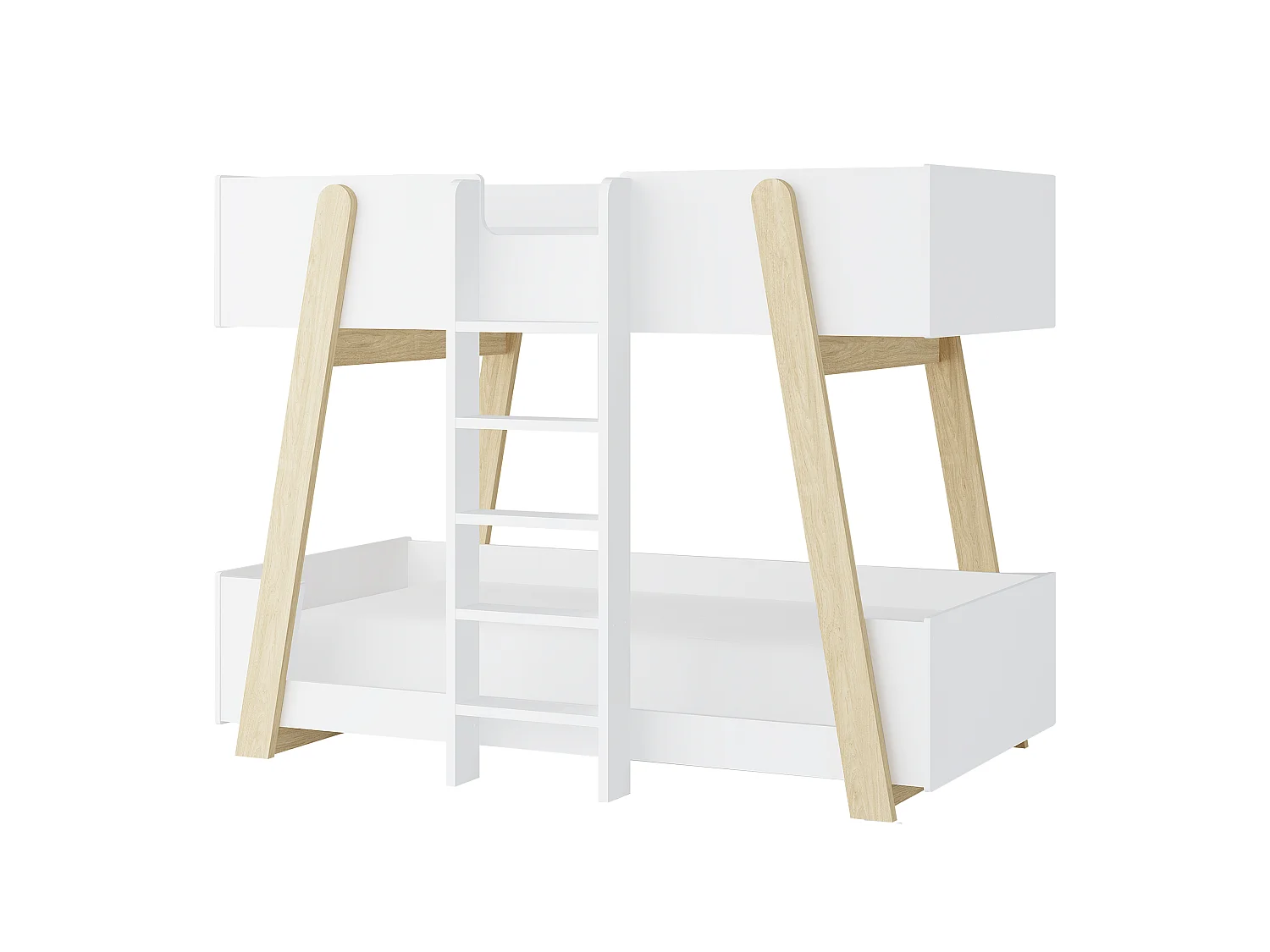 Lit superposés 90 x 190 cm - Blanc et naturel + Matelas - CORODELA