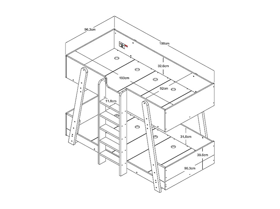 Lit superposés 90 x 190 cm - Blanc et naturel + Matelas - CORODELA