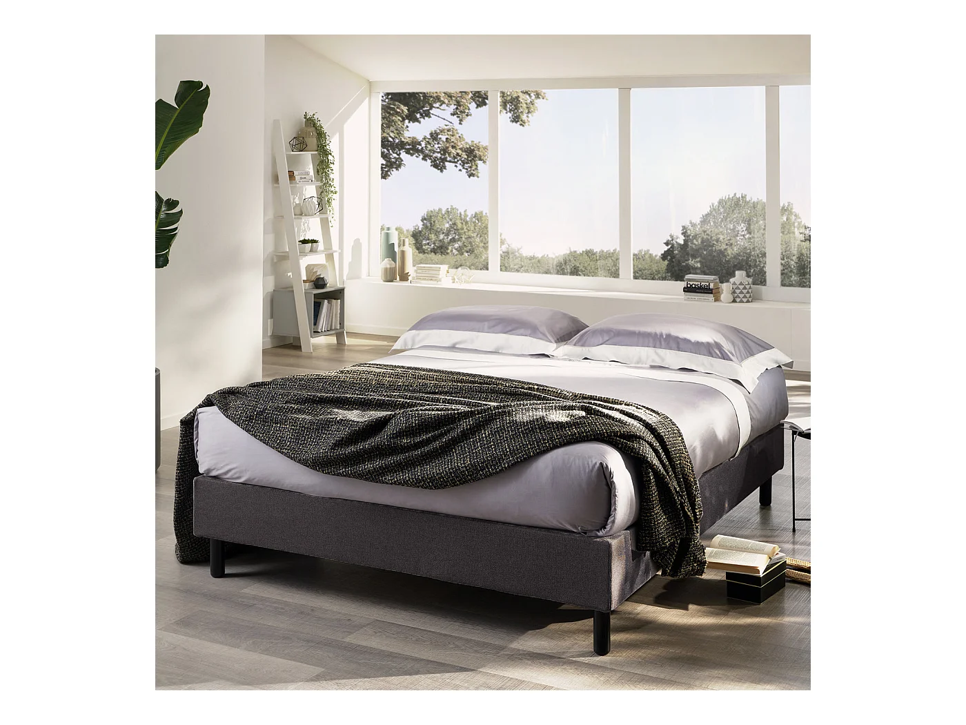 Sommy,  Letto One Box Una Piazza E Mezza Tessuto Grigio Scuro (120cm X 195cm X 35cm)| Duzzle