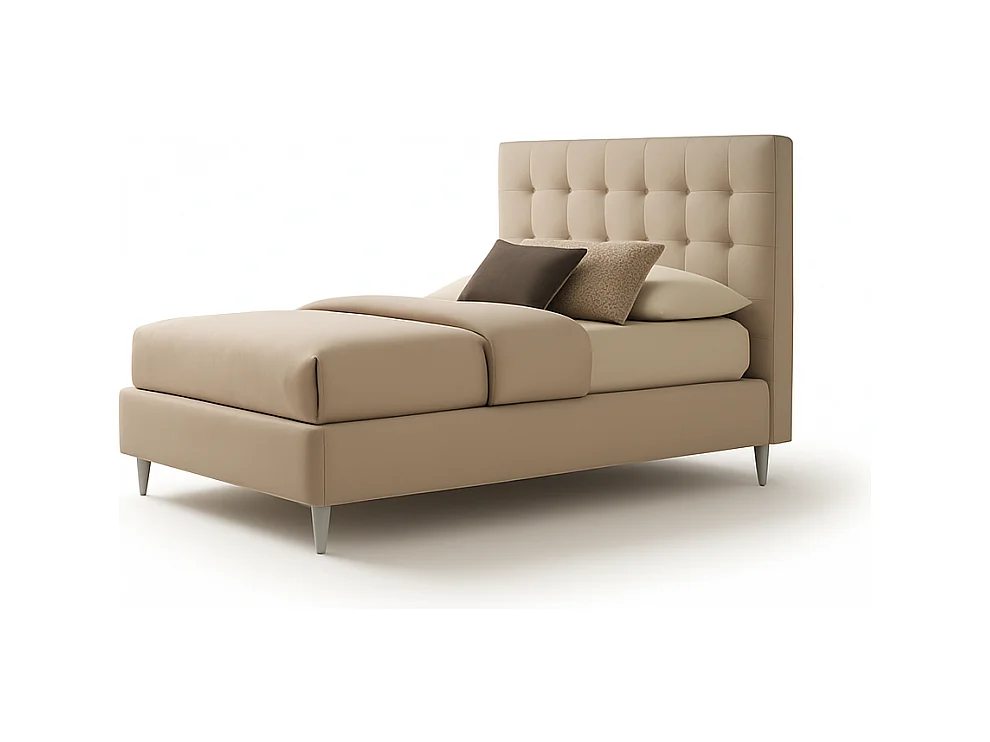 Talia,  Letto alla Francese Rivestimento Tessuto Idrorepellente Beige (155cm X 225cm X 120cm)| Duzzle