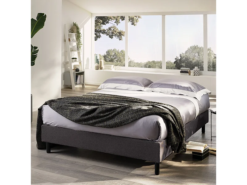 Sommy,  Letto One Box Matrimoniale Tessuto Grigio Scuro (160cm X 195cm X 35cm)| Duzzle