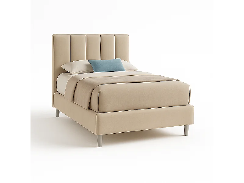 Oasi,  Letto a Una Piazza E Mezza Rivestimento Velluto Idrorepellente Panna (135cm X 225cm X 120cm)