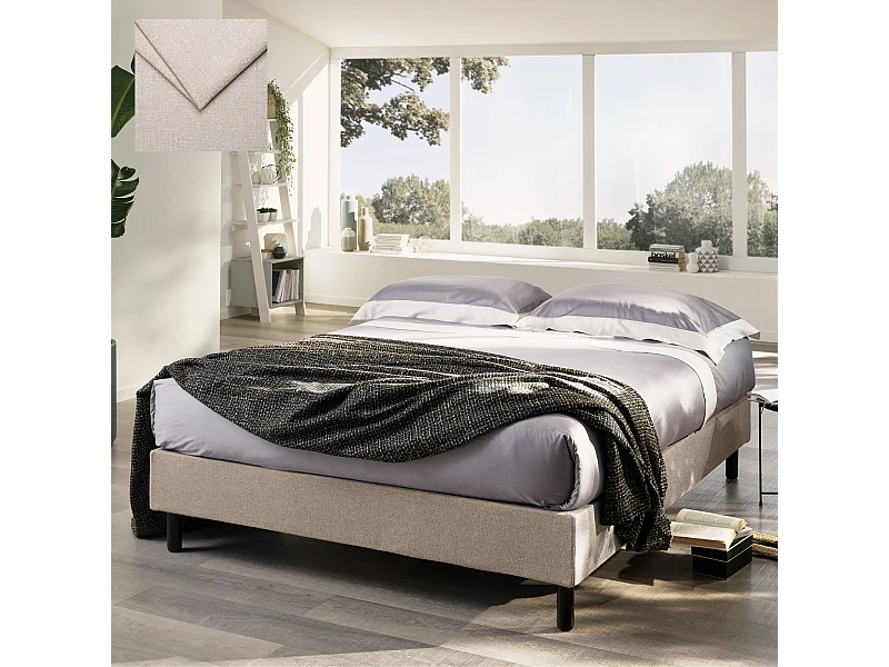 Sommy,  Letto One Box Matrimoniale Tessuto Beige (160cm X 195cm X 35cm)| Duzzle