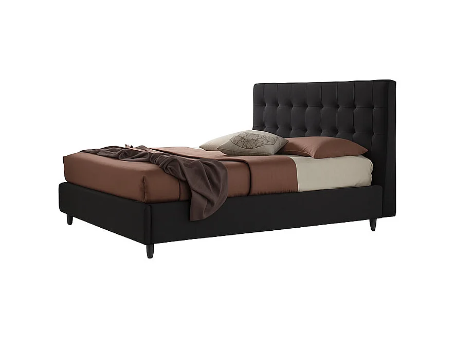 Talia,  Letto alla Francese Con Rete Rivestimento Tessuto Idrorepellente Nero (155cm X 225cm X 120cm)| Duzzle