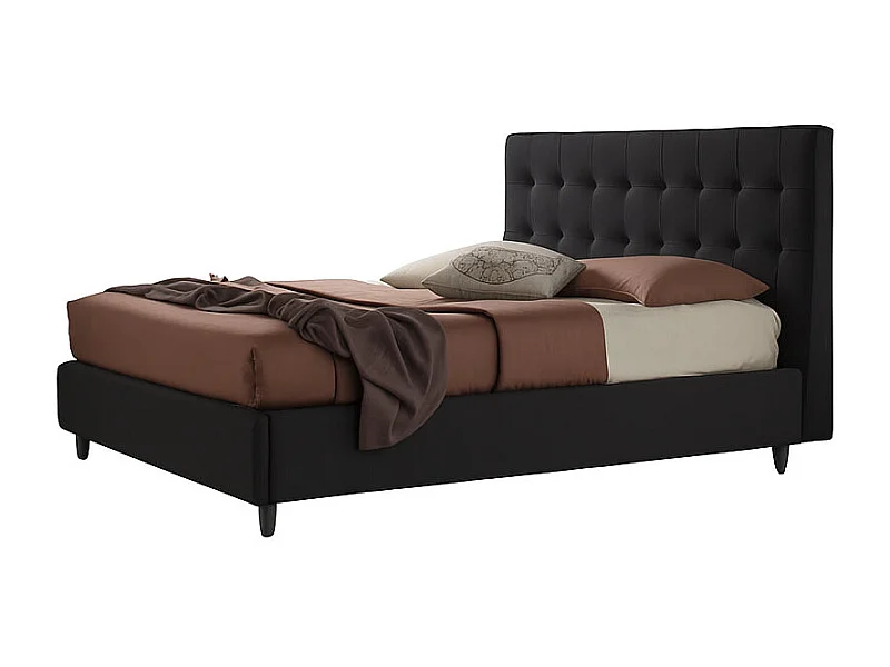 Talia,  Letto alla Francese Con Rete Rivestimento Tessuto Idrorepellente Nero (155cm X 225cm X 120cm)