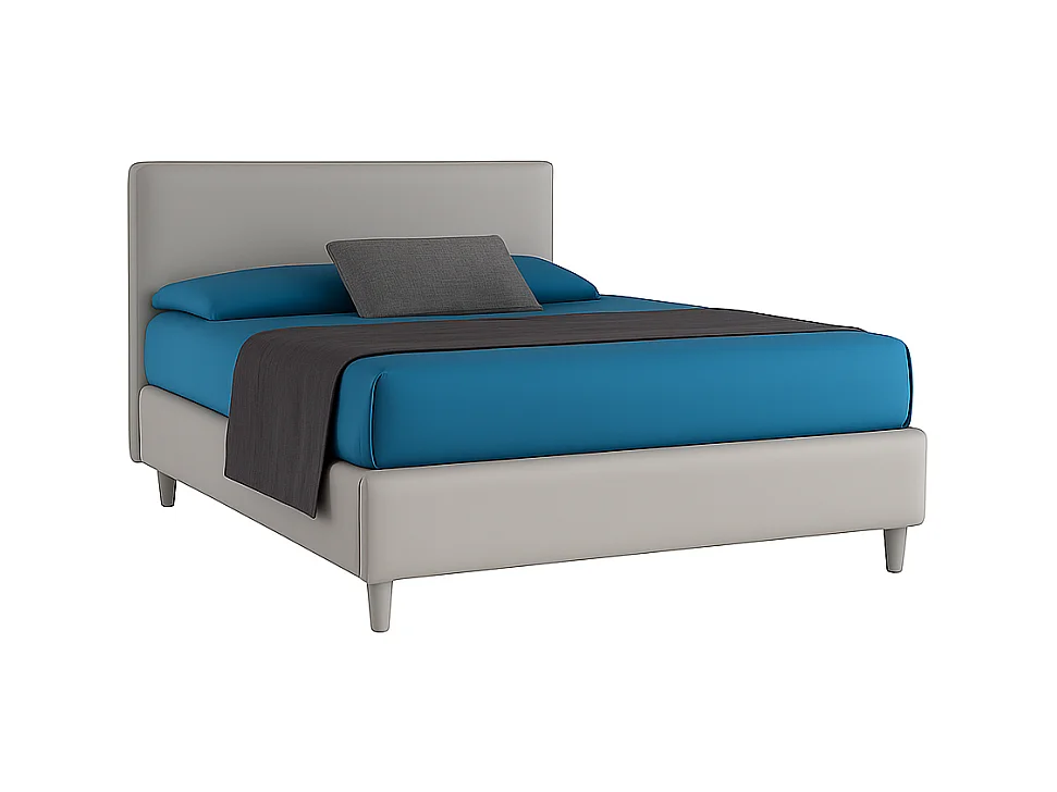 Vela,  Letto alla Francese Rivestimento Vegan Leather Easy Clean Grigio Chiaro  (155cm X 225cm X 120cm)| Duzzle