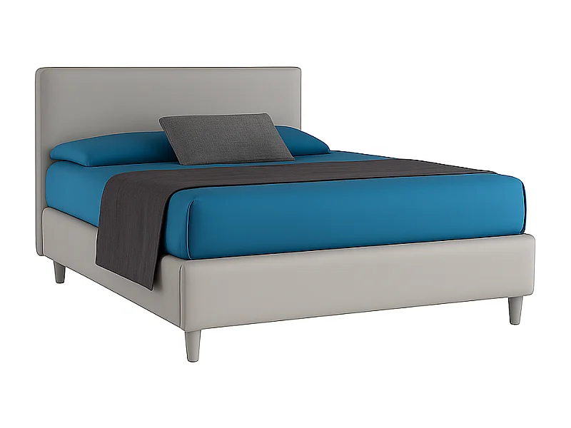 Vela,  Letto alla Francese Rivestimento Vegan Leather Easy Clean Grigio Chiaro  (155cm X 225cm X 120cm)| Duzzle