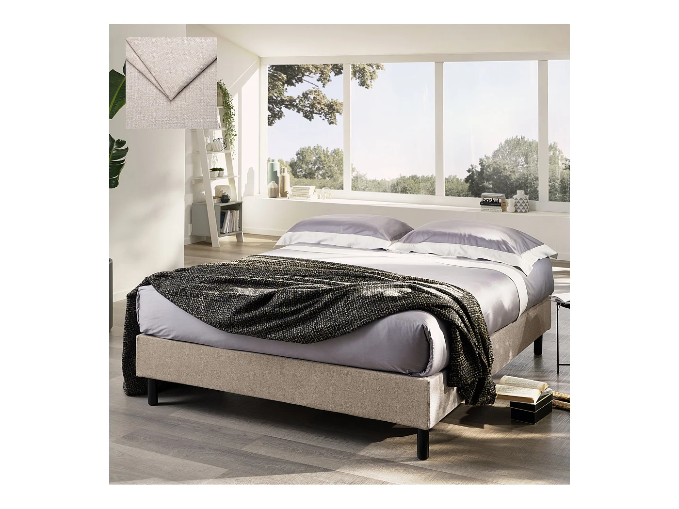 Sommy,  Letto One Box Singolo Tessuto Beige (80cm X 195cm X 35cm)| Duzzle