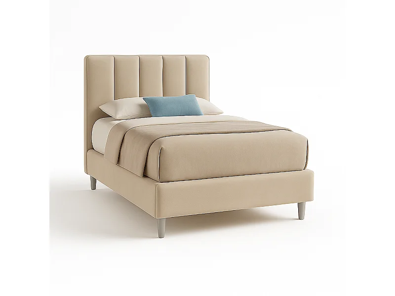 Oasi,  Letto a Una Piazza E Mezza Con Rete Rivestimento Velluto Idrorepellente Panna (135cm X 225cm X 120cm)| Duzzle