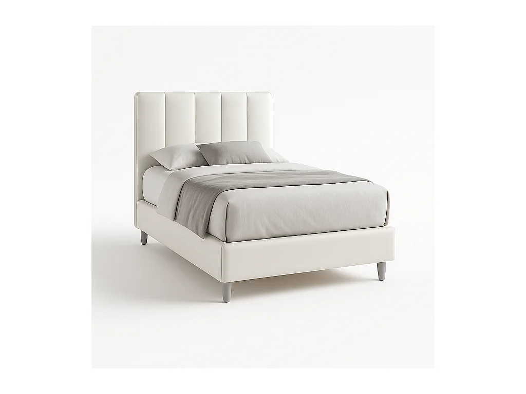 Oasi,  Letto a Una Piazza E Mezza Rivestimento Vegan Leather Easy Clean Bianco  (135cm X 225cm X 120cm)| Duzzle