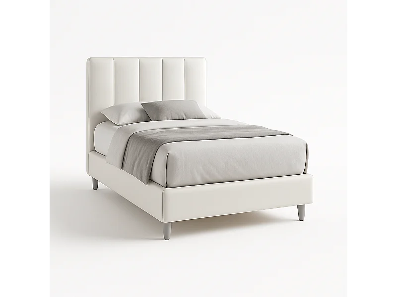 Oasi,  Letto a Una Piazza E Mezza Rivestimento Vegan Leather Easy Clean Bianco  (135cm X 225cm X 120cm)