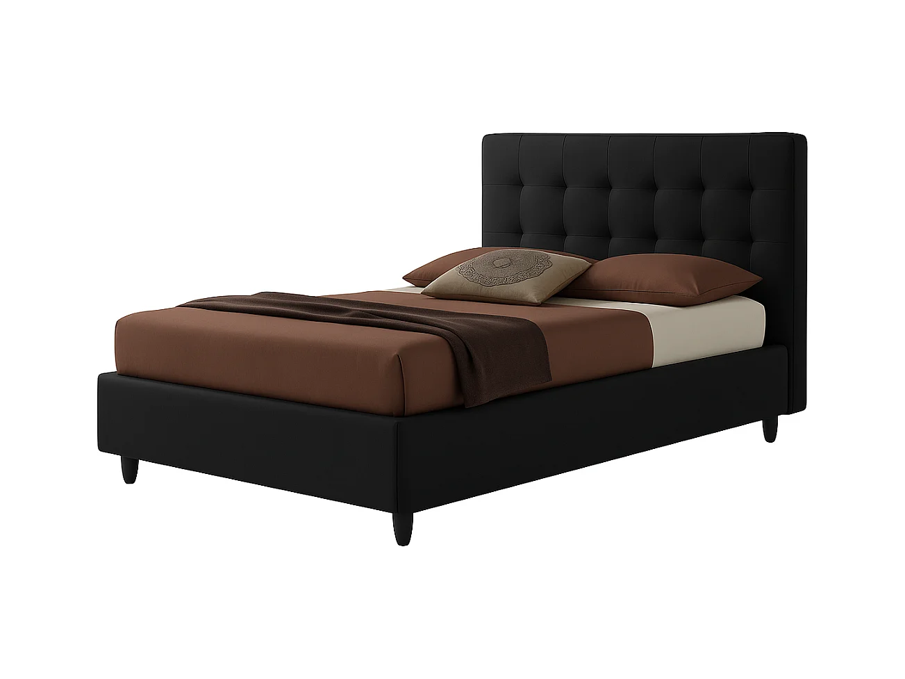 Talia,  Letto a Una Piazza E Mezza Rivestimento Tessuto Idrorepellente Nero (135cm X 225cm X 120cm)| Duzzle