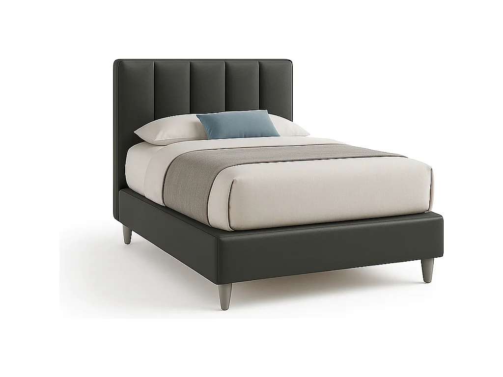 Oasi,  Letto a Una Piazza E Mezza Con Rete Rivestimento Vegan Leather Easy Clean Grigio Scuro  (135cm X 225cm X 120cm)| Duzzle