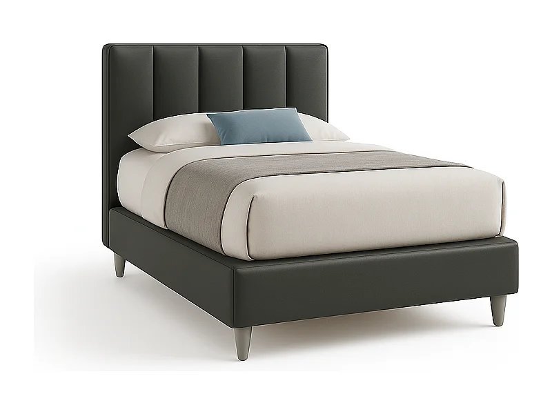 Oasi,  Letto a Una Piazza E Mezza Con Rete Rivestimento Vegan Leather Easy Clean Grigio Scuro  (135cm X 225cm X 120cm)| Duzzle