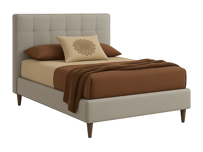 Talia,  Letto a Una Piazza E Mezza Con Rete Rivestimento Vegan Leather Easy Clean Grigio Chiaro  (135cm X 225cm X 120cm)| Duzzle