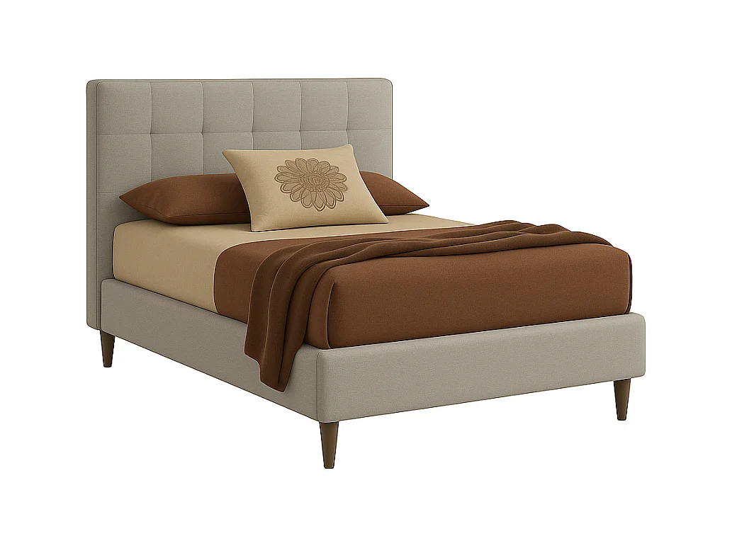 Talia,  Letto a Una Piazza E Mezza Con Rete Rivestimento Vegan Leather Easy Clean Grigio Chiaro  (135cm X 225cm X 120cm)| Duzzle