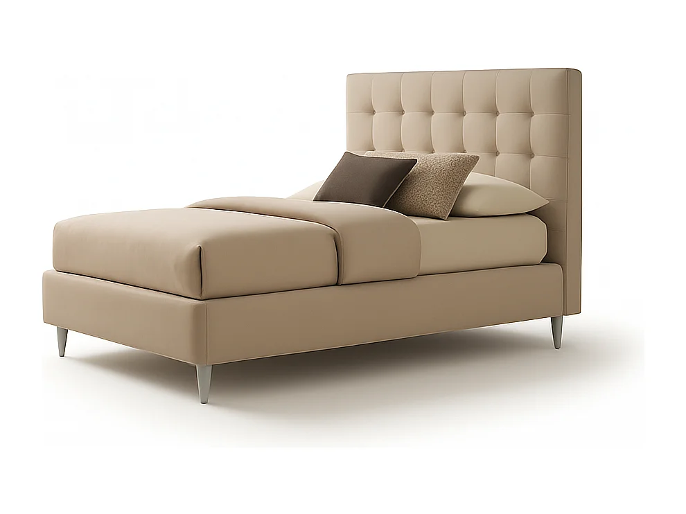 Talia,  Letto Matrimoniale Con Rete Rivestimento Tessuto Idrorepellente Beige (175cm X 225cm X 120cm)