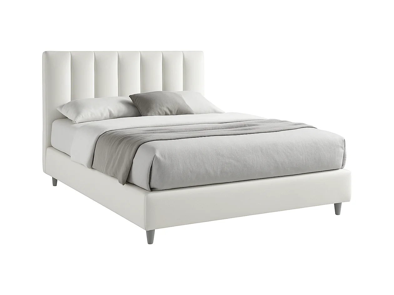 Oasi,  Letto alla Francese Rivestimento Vegan Leather Easy Clean Bianco  (155cm X 225cm X 120cm)| Duzzle