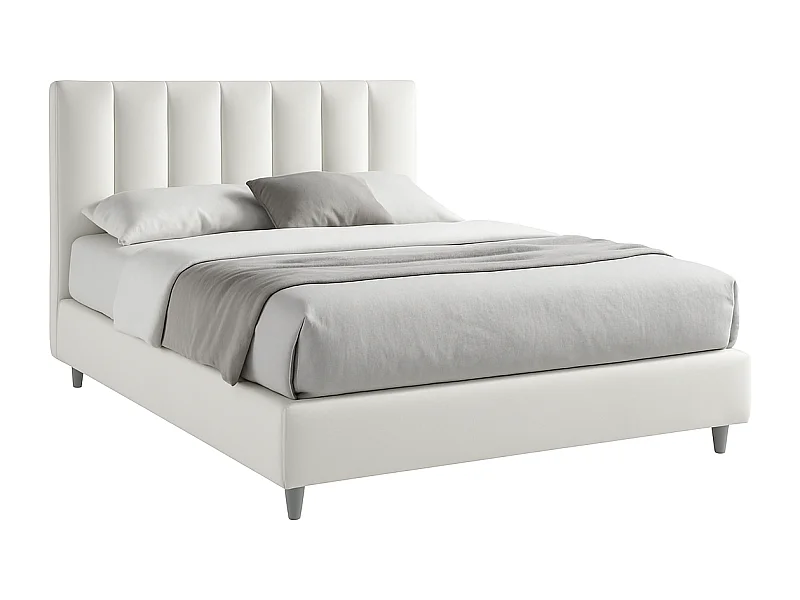 Oasi,  Letto alla Francese Rivestimento Vegan Leather Easy Clean Bianco  (155cm X 225cm X 120cm)| Duzzle