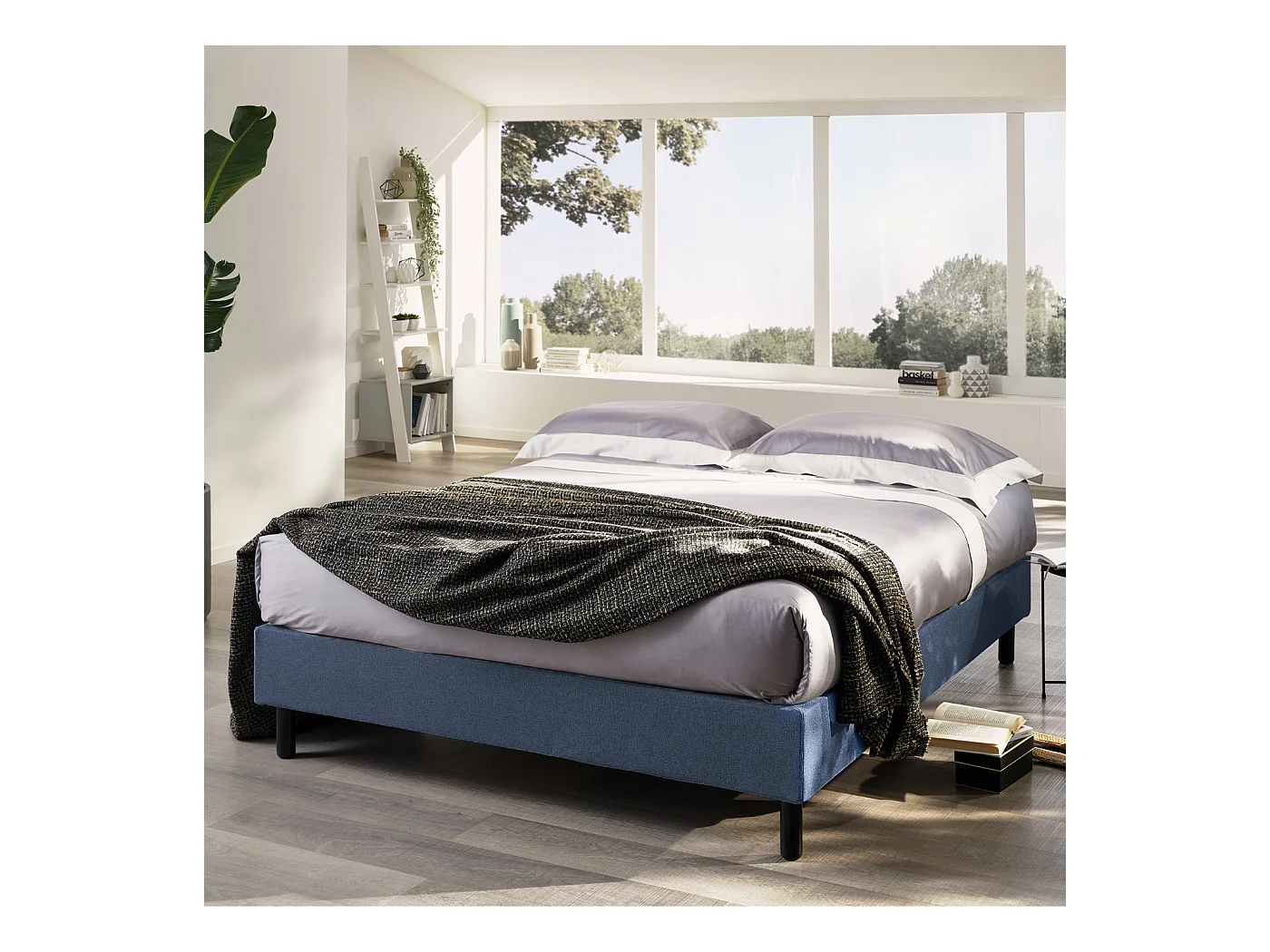 Sommy,  Letto One Box Una Piazza E Mezza Tessuto Blu (120cm X 195cm X 35cm)| Duzzle