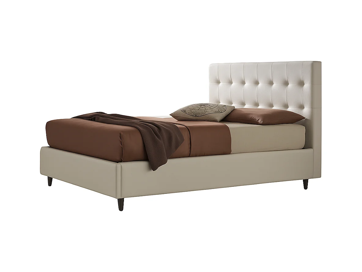 Talia,  Letto a Una Piazza E Mezza Rivestimento Vegan Leather Easy Clean Bianco  (135cm X 225cm X 120cm)| Duzzle