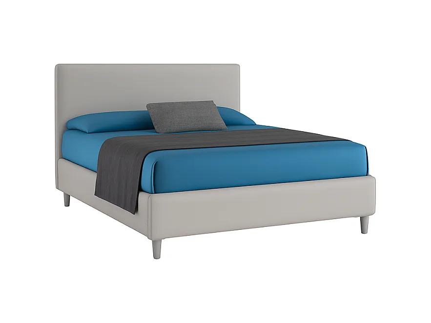 Vela,  Letto Matrimoniale Rivestimento Vegan Leather Easy Clean Grigio Chiaro  (175cm X 225cm X 120cm)| Duzzle