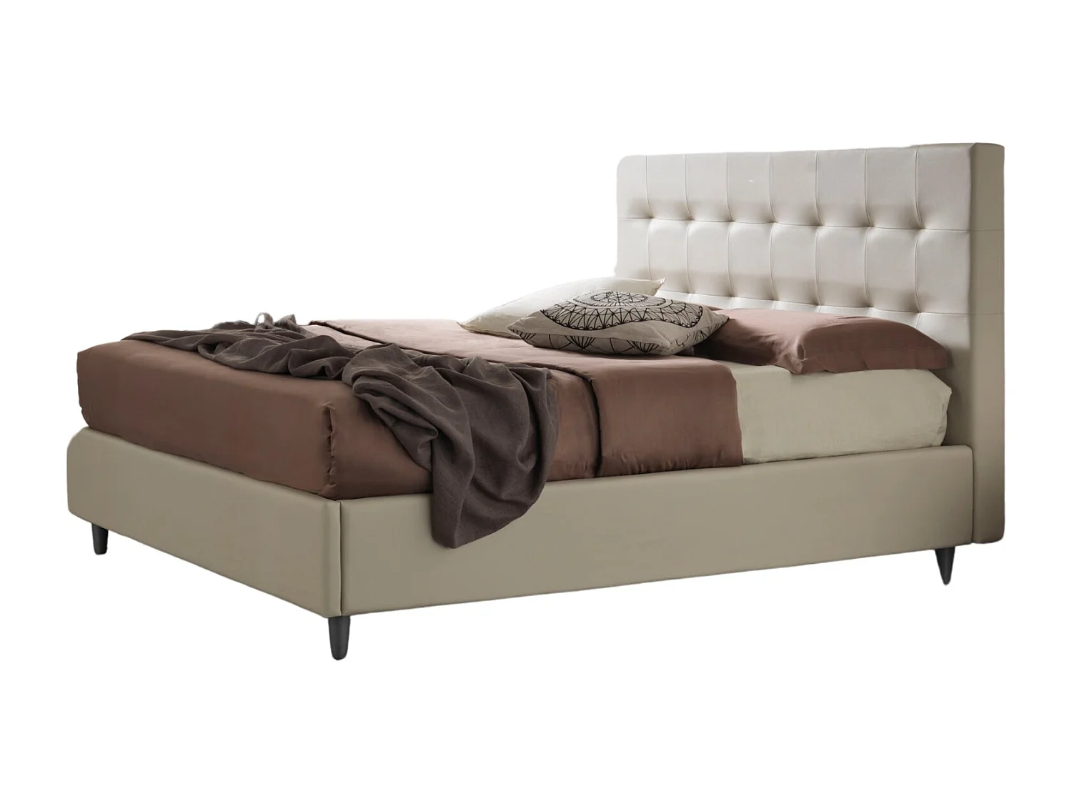 Talia,  Letto Matrimoniale Rivestimento Vegan Leather Easy Clean Bianco  (175cm X 225cm X 120cm)| Duzzle