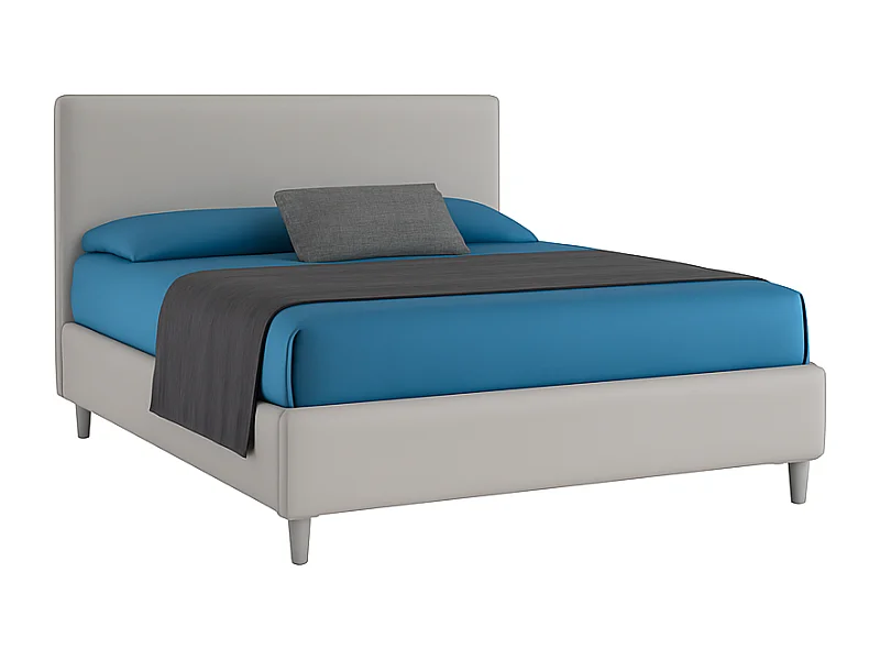 Vela,  Letto Matrimoniale Con Rete Rivestimento Vegan Leather Easy Clean Grigio Chiaro  (175cm X 225cm X 120cm)| Duzzle