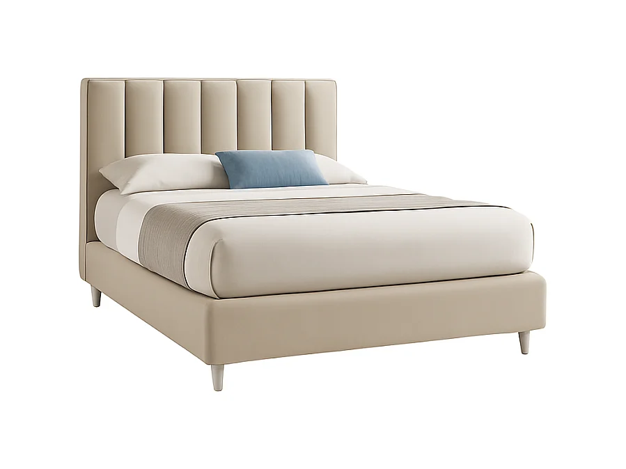 Oasi,  Letto Matrimoniale Con Rete Rivestimento Velluto Idrorepellente Panna (175cm X 225cm X 120cm)| Duzzle