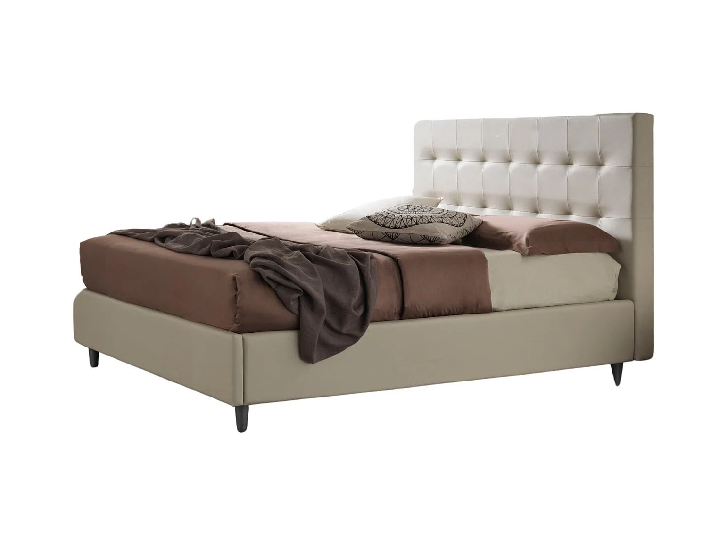 Talia,  Letto alla Francese Rivestimento Vegan Leather Easy Clean Bianco  (155cm X 225cm X 120cm)| Duzzle