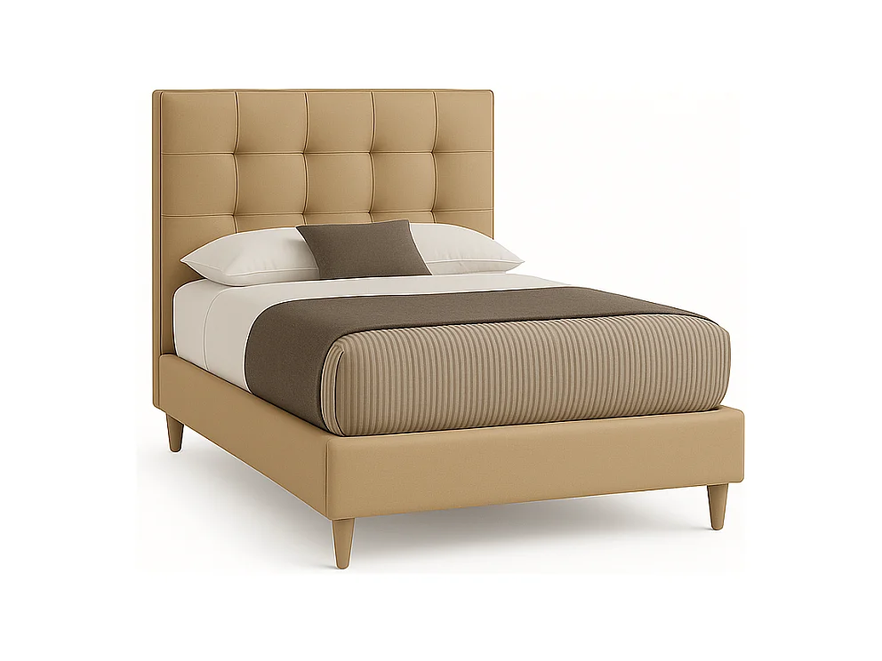 Nubea,  Letto a Una Piazza E Mezza Rivestimento Vegan Leather Easy Clean Beige  (135cm X 225cm X 120cm)| Duzzle