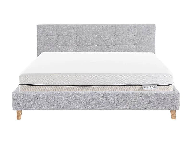 Ensemble Lit adulte 140x190cm avec tête de lit en tissu gris chiné - Milo + Matelas ressorts ensachés - Spring Elite