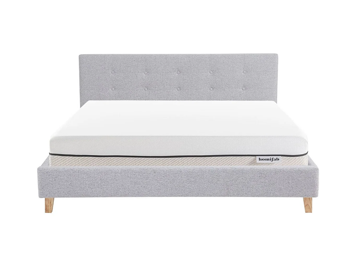 Ensemble Lit adulte 140x190cm avec tête de lit en tissu gris chiné - Milo + Matelas ressorts ensachés - Spring Elite