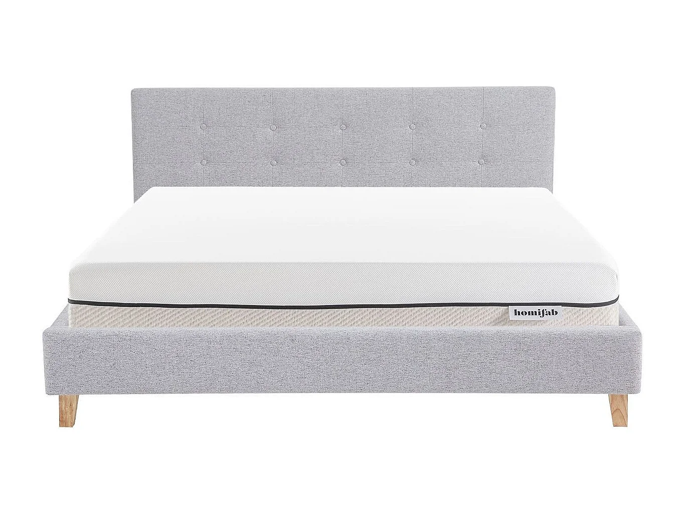 Ensemble Lit adulte 140x190cm avec tête de lit en tissu gris chiné - Milo + Matelas ressorts ensachés - Spring Elite
